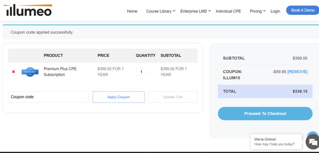 Illumeo checkout page showing Illumeo discount code box | Screenshot taken by SimplyCodes community member on Jun 20, 2025