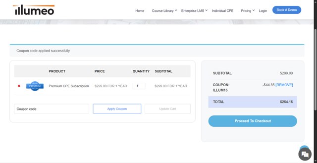 Illumeo checkout page showing Illumeo discount code box | Screenshot taken by SimplyCodes community member on Jul 16, 2025