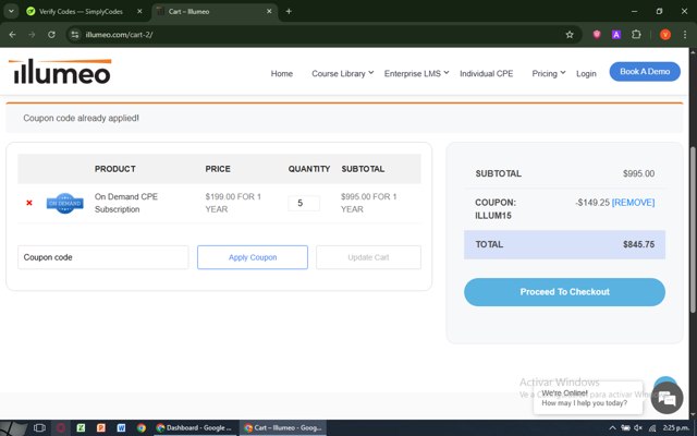 Illumeo checkout page showing Illumeo discount code box | Screenshot taken by SimplyCodes community member on Jun 27, 2025