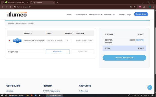 Illumeo checkout page showing Illumeo discount code box | Screenshot taken by SimplyCodes community member on Aug 14, 2025