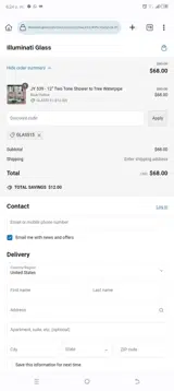 Illuminati Glass coupon verification screenshot