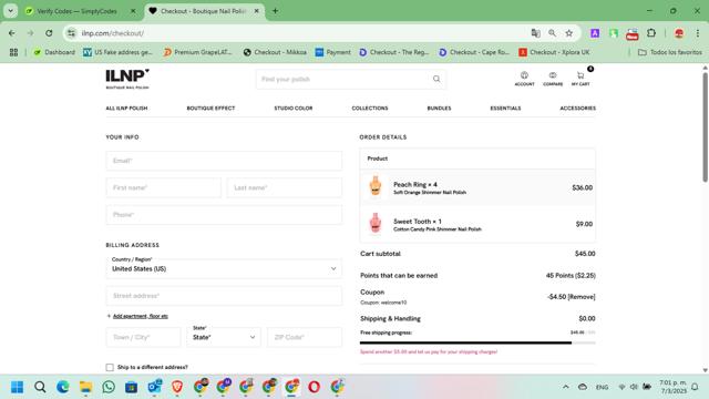 ILNP checkout page showing ILNP coupon code box | Screenshot taken by SimplyCodes community member on Mar 7, 2025