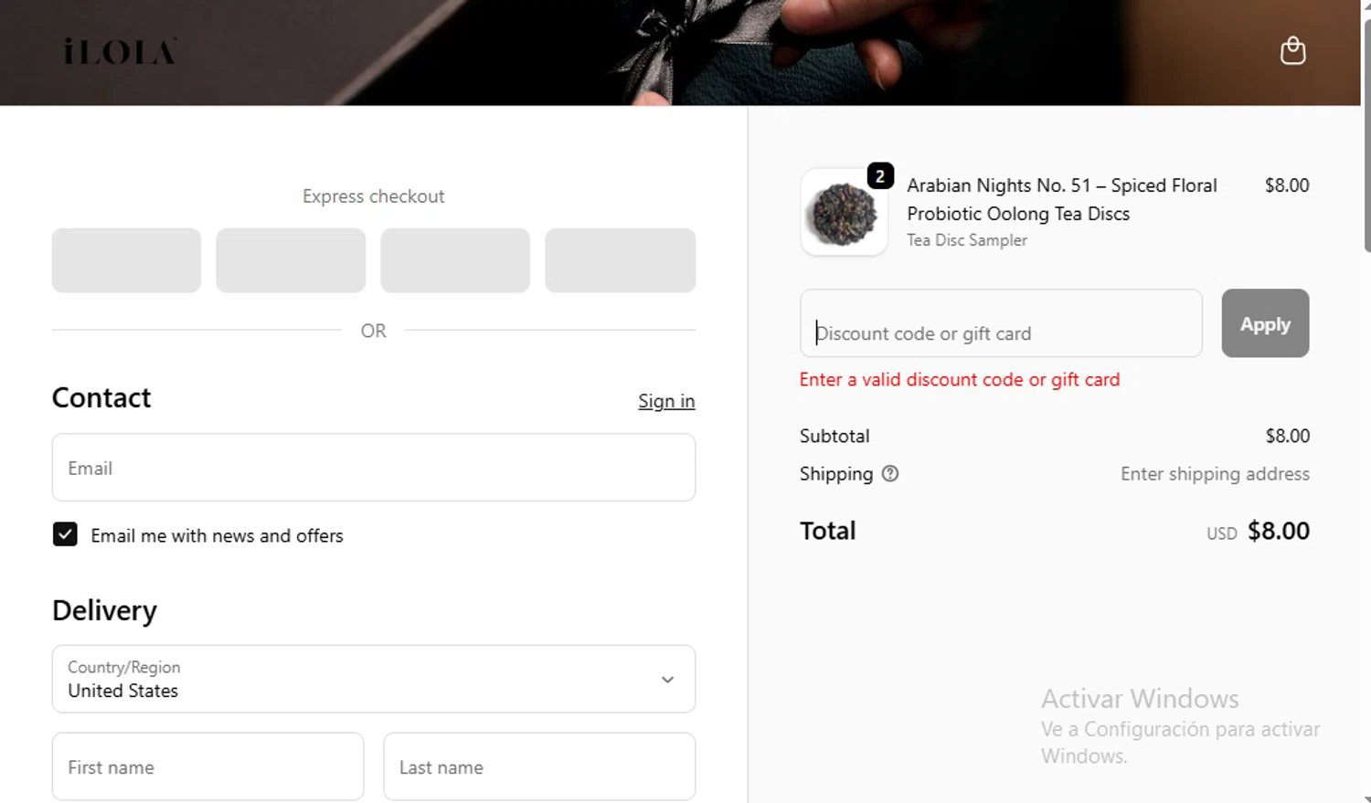iLOLA Tea promo code screenshot showing code holiday10 applied at iLOLA Tea checkout page. Uploaded by SimplyCodes community member cachetegomez on Dec 25, 2025