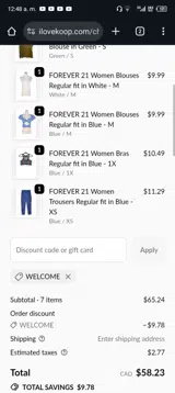 WELCOME coupon verification screenshot