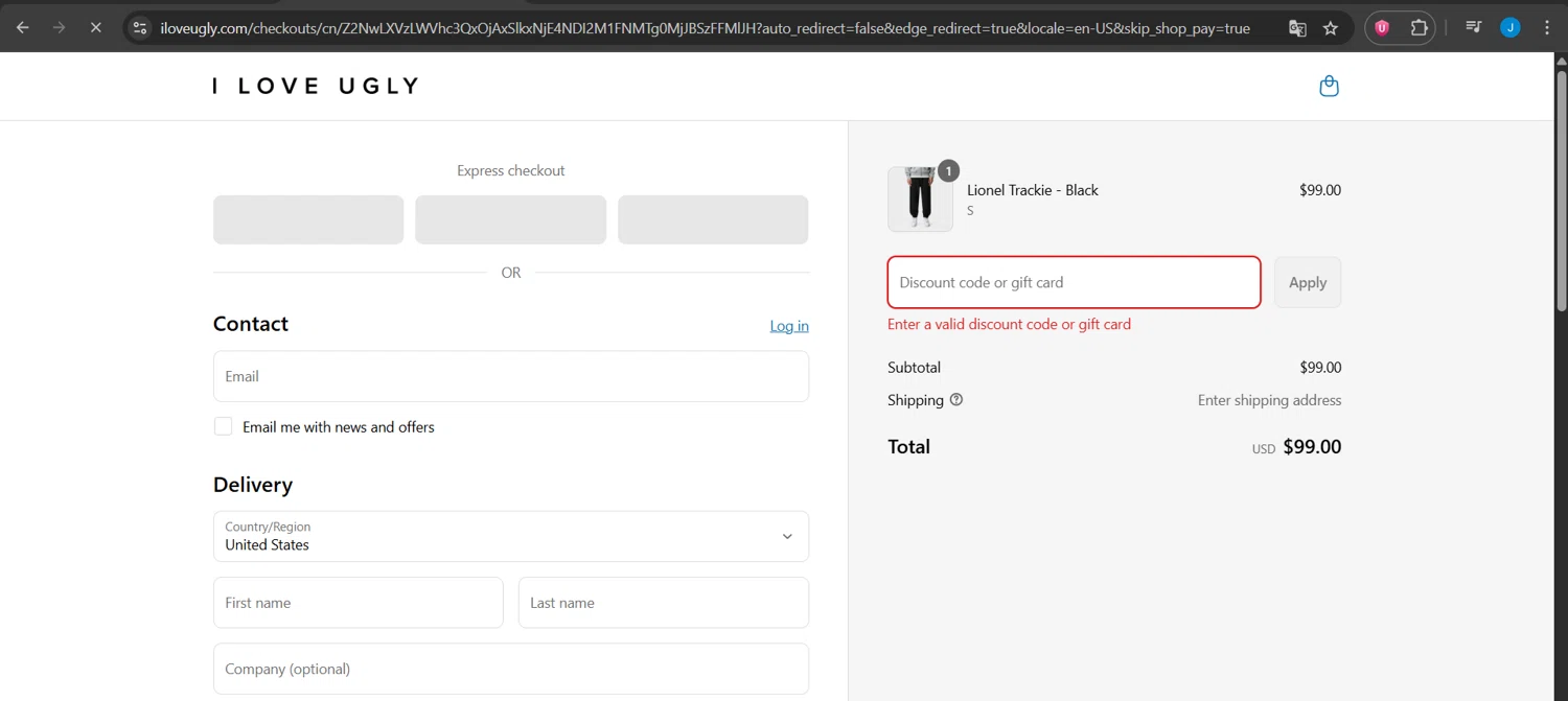 I Love Ugly discount code screenshot showing code BAVP15 applied at I Love Ugly checkout page. Uploaded by SimplyCodes community member Jeanjc on Jun 18, 2025