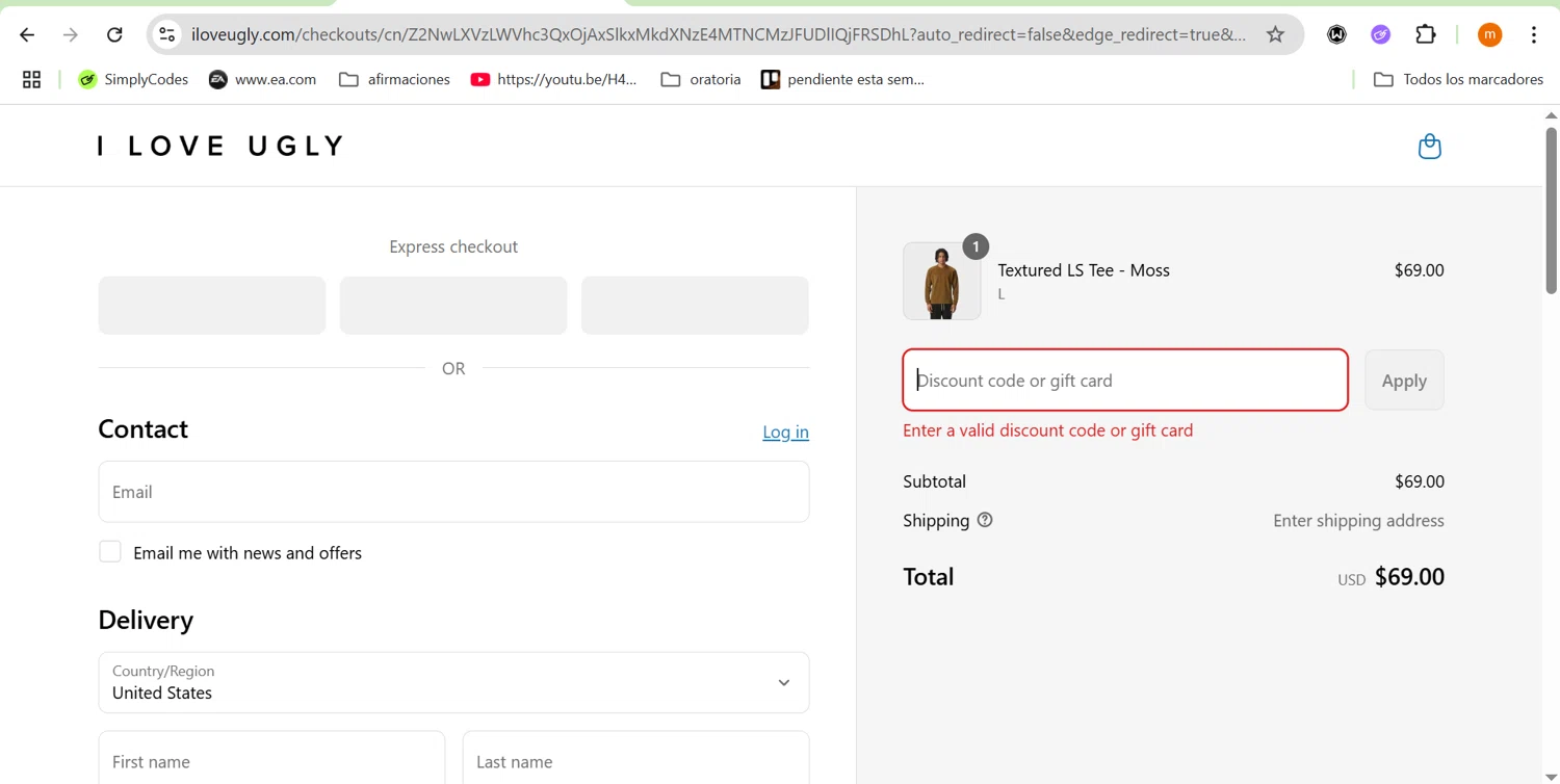 I Love Ugly discount code screenshot showing code BAVP15 applied at I Love Ugly checkout page. Uploaded by SimplyCodes community member ROIS28 on Jun 18, 2025
