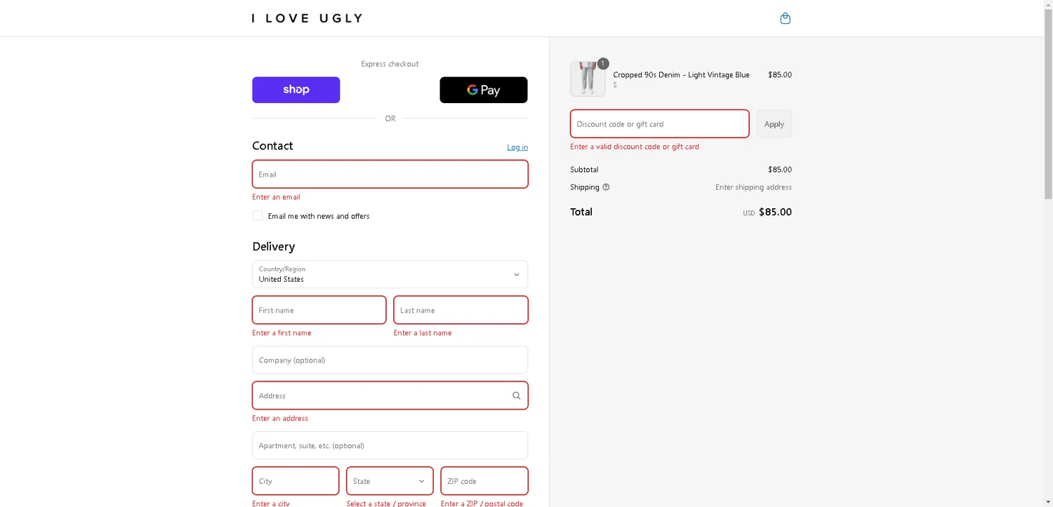 I Love Ugly discount code screenshot showing code Sale20 applied at I Love Ugly checkout page. Uploaded by SimplyCodes community member PrimeSentinel4675 on Aug 13, 2025