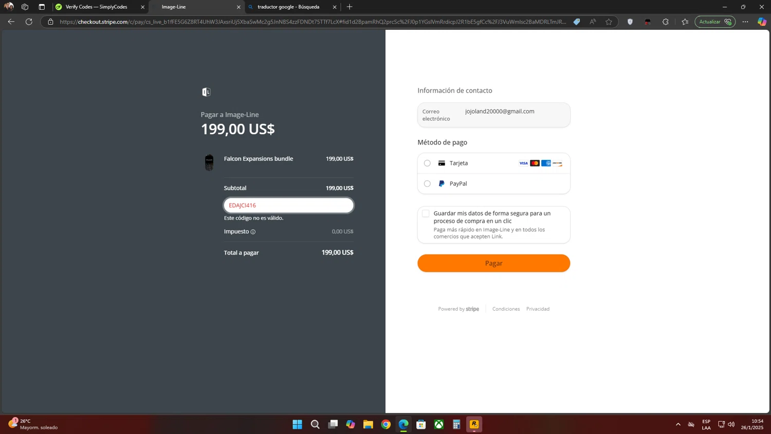 Image-Line promo code screenshot showing code EDAJCI416 applied at Image-Line checkout page. Uploaded by SimplyCodes community member Flores on Jan 26, 2025