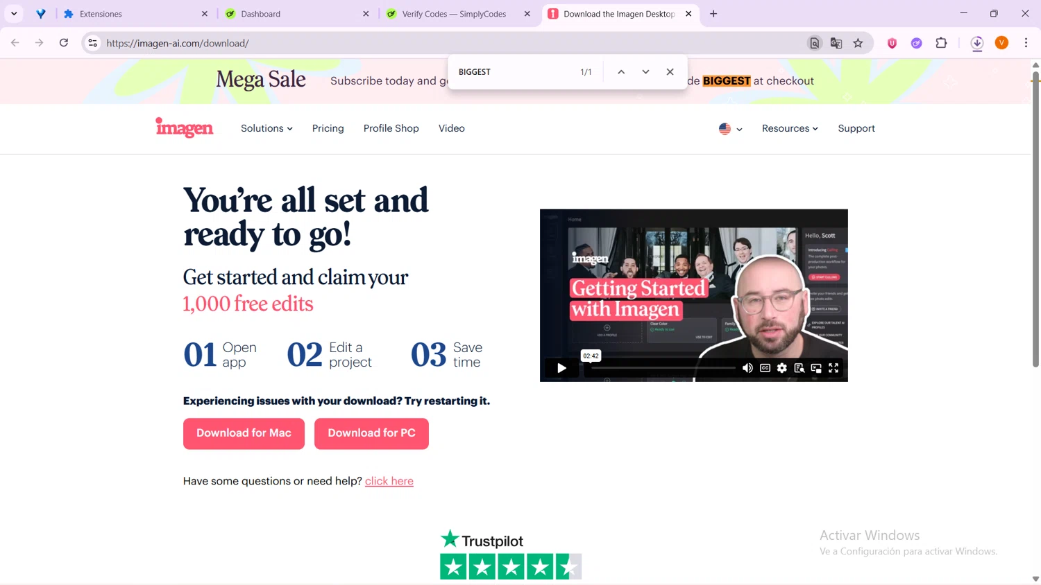 Imagen promo code screenshot showing code BIGGEST applied at Imagen checkout page. Uploaded by SimplyCodes community member VoucherShopper4674 on Sep 16, 2025
