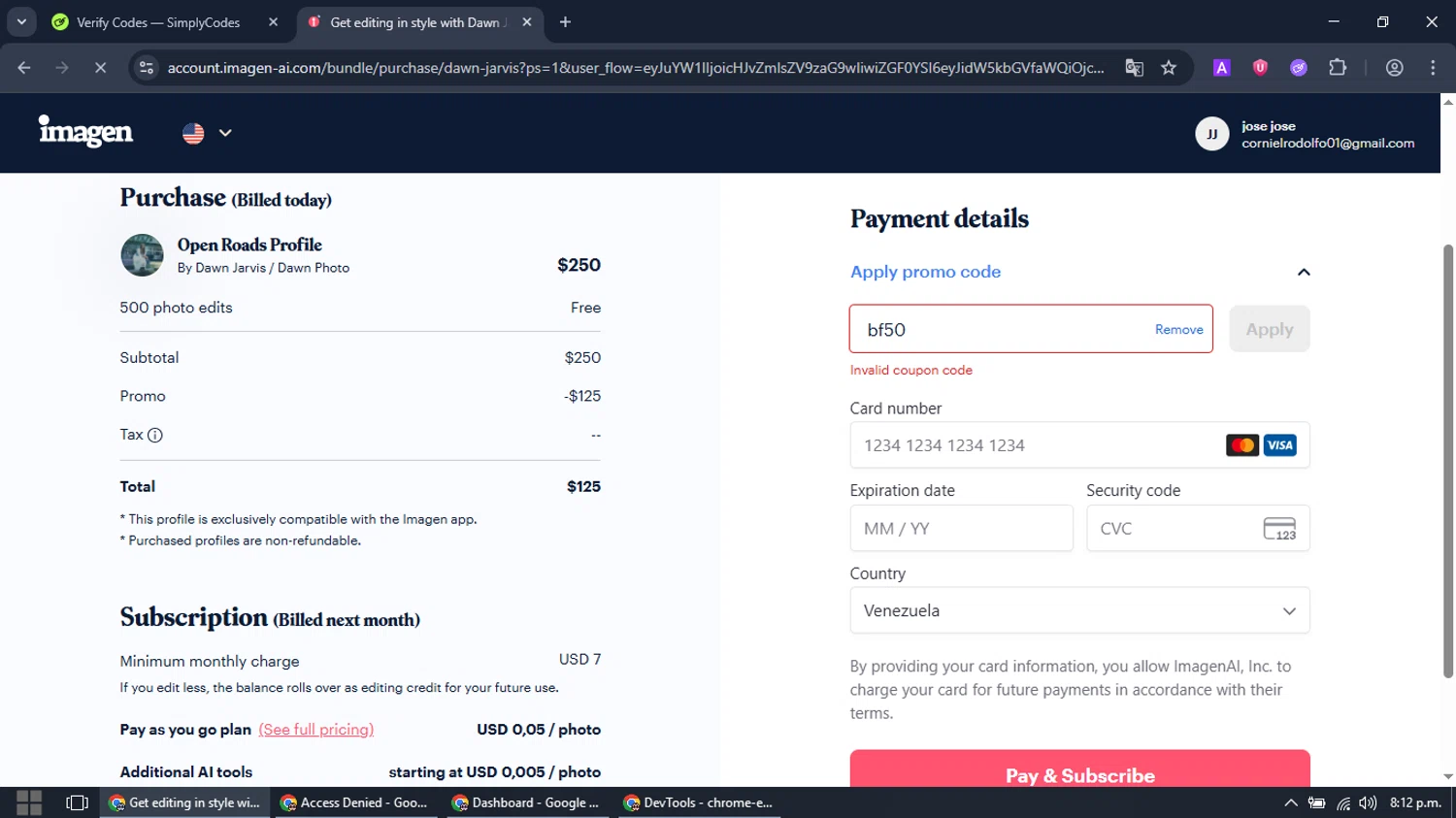Imagen promo code screenshot showing code bf50 applied at Imagen checkout page. Uploaded by SimplyCodes community member MoneyTitan1832 on Nov 11, 2025