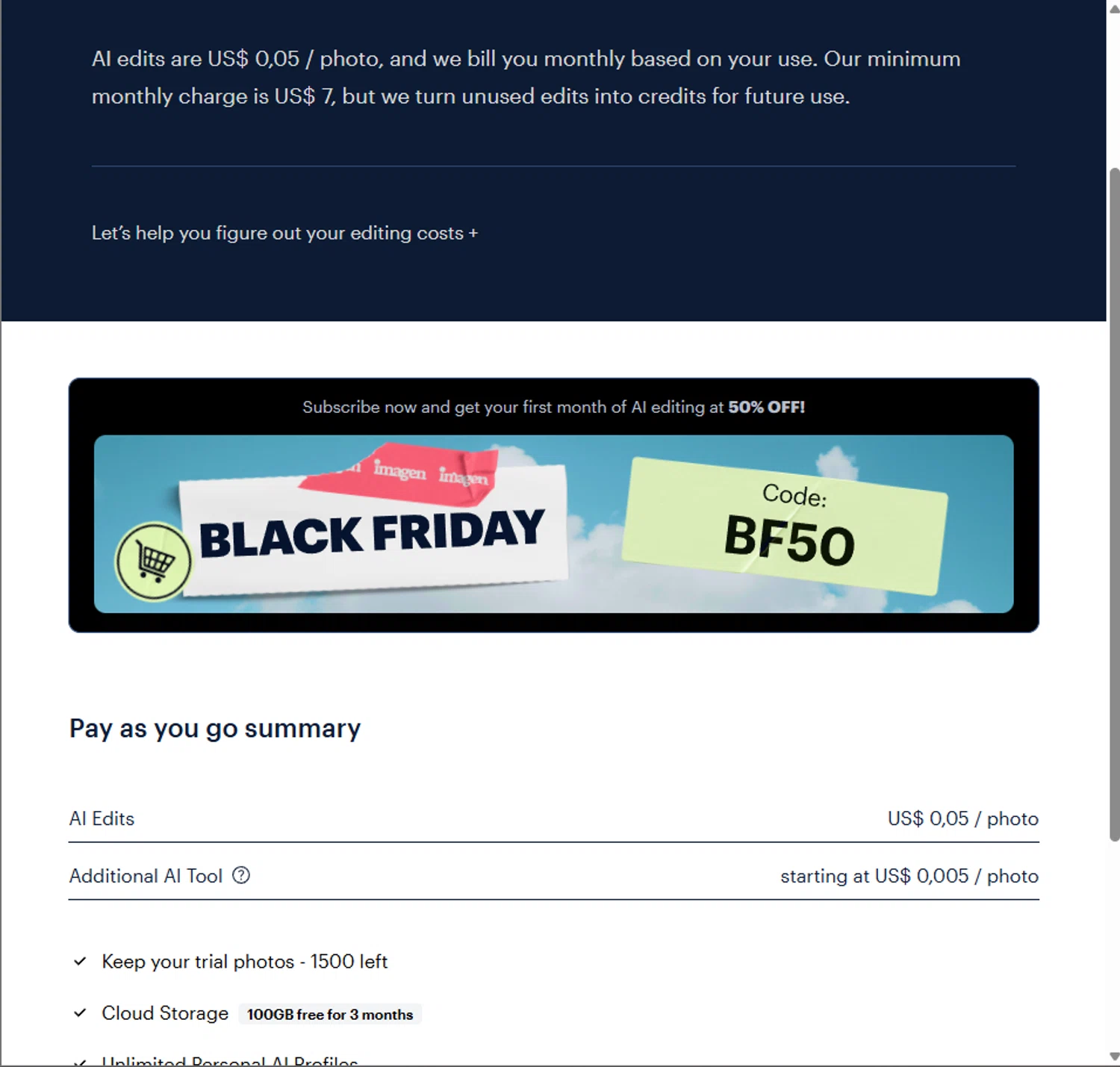 Imagen promo code screenshot showing code BF50 applied at Imagen checkout page. Uploaded by SimplyCodes community member PillarsofCreation on Nov 11, 2025