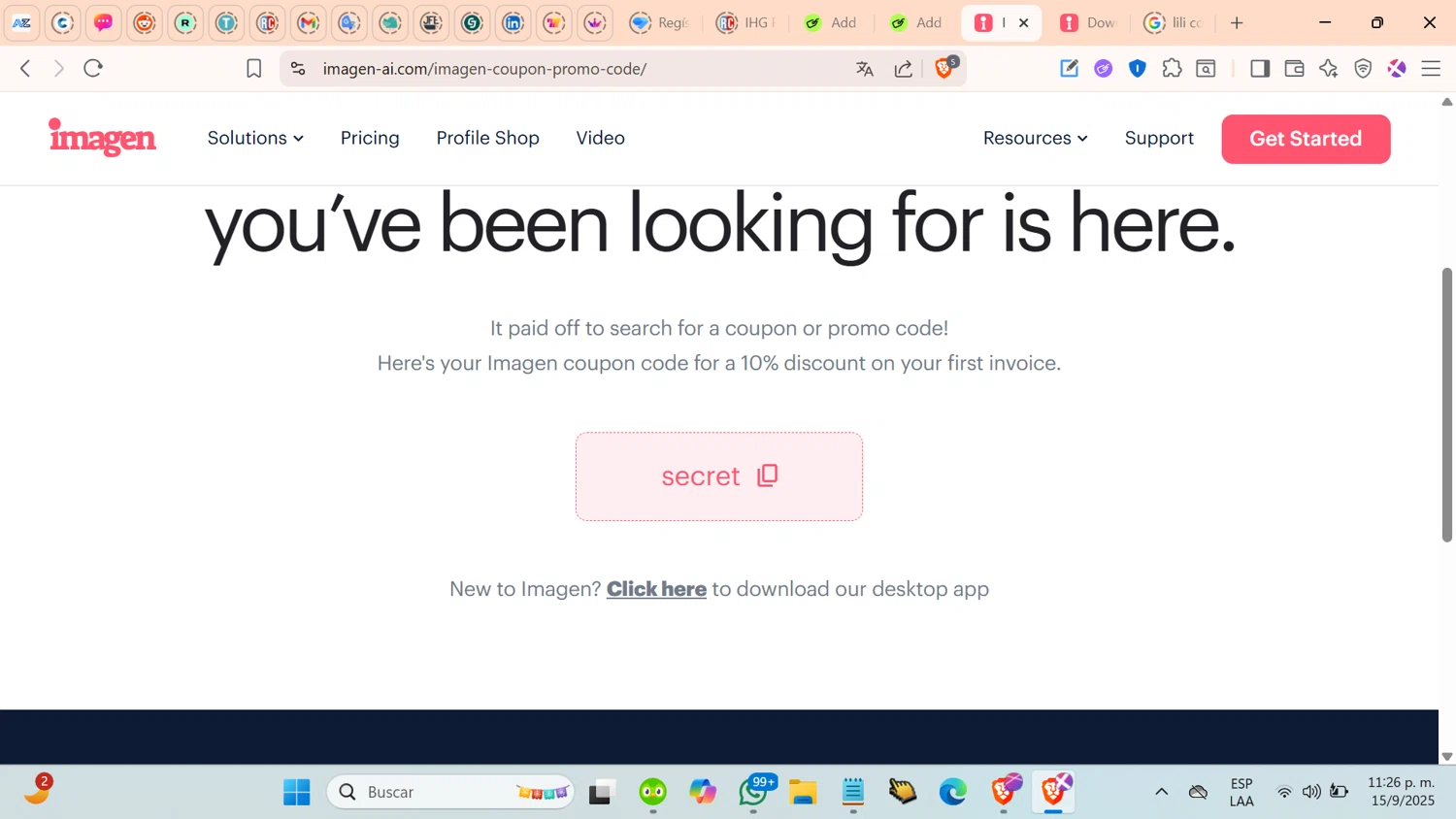 Imagen promo code screenshot showing code secret applied at Imagen checkout page. Uploaded by SimplyCodes community member cosita on Sep 16, 2025