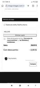 HELLO10 coupon verification screenshot