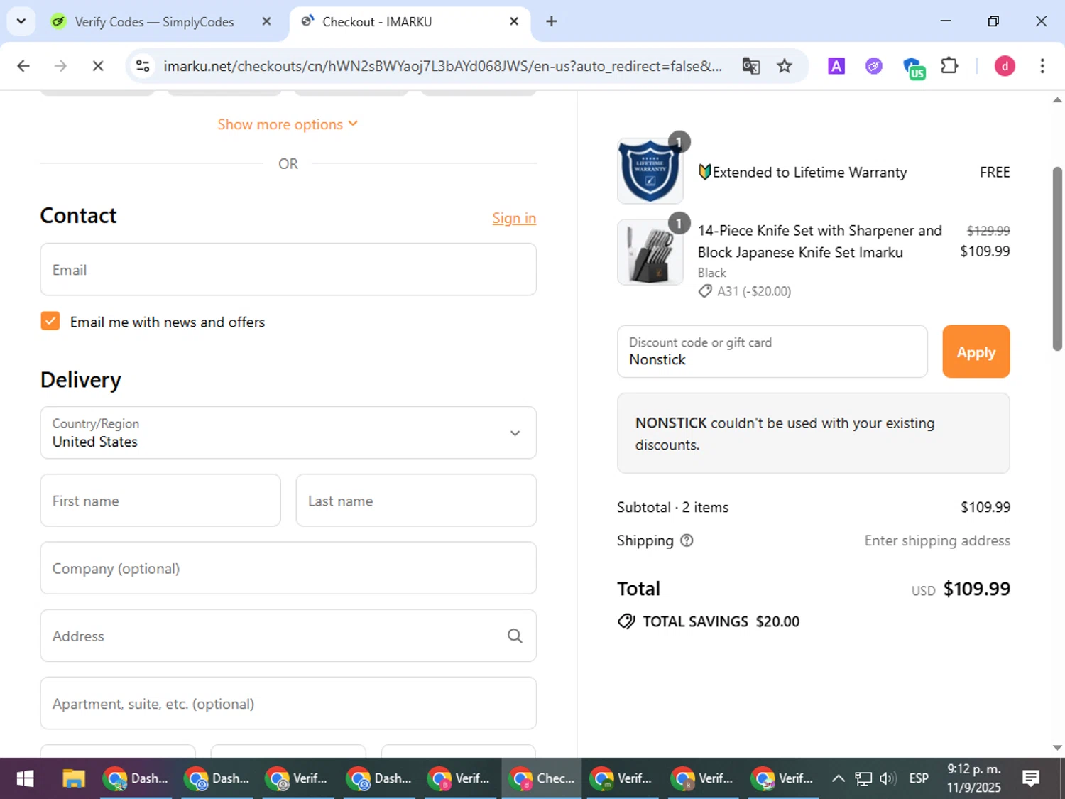 iMarku coupon code screenshot showing code Nonstick applied at iMarku checkout page. Uploaded by SimplyCodes community member BudgetVoyager5452 on Sep 12, 2025