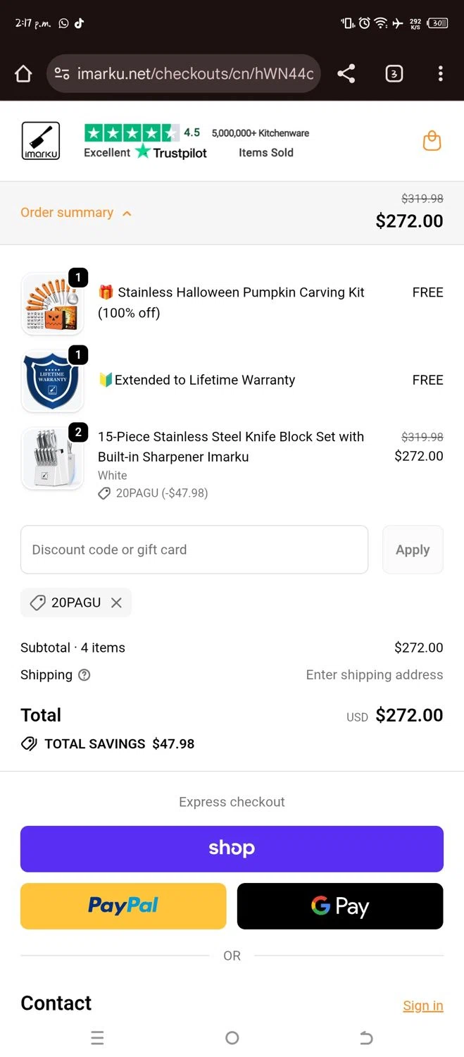 iMarku coupon code screenshot showing code 20PAGU applied at iMarku checkout page. Uploaded by SimplyCodes community member Sheele_Icon on Oct 13, 2025