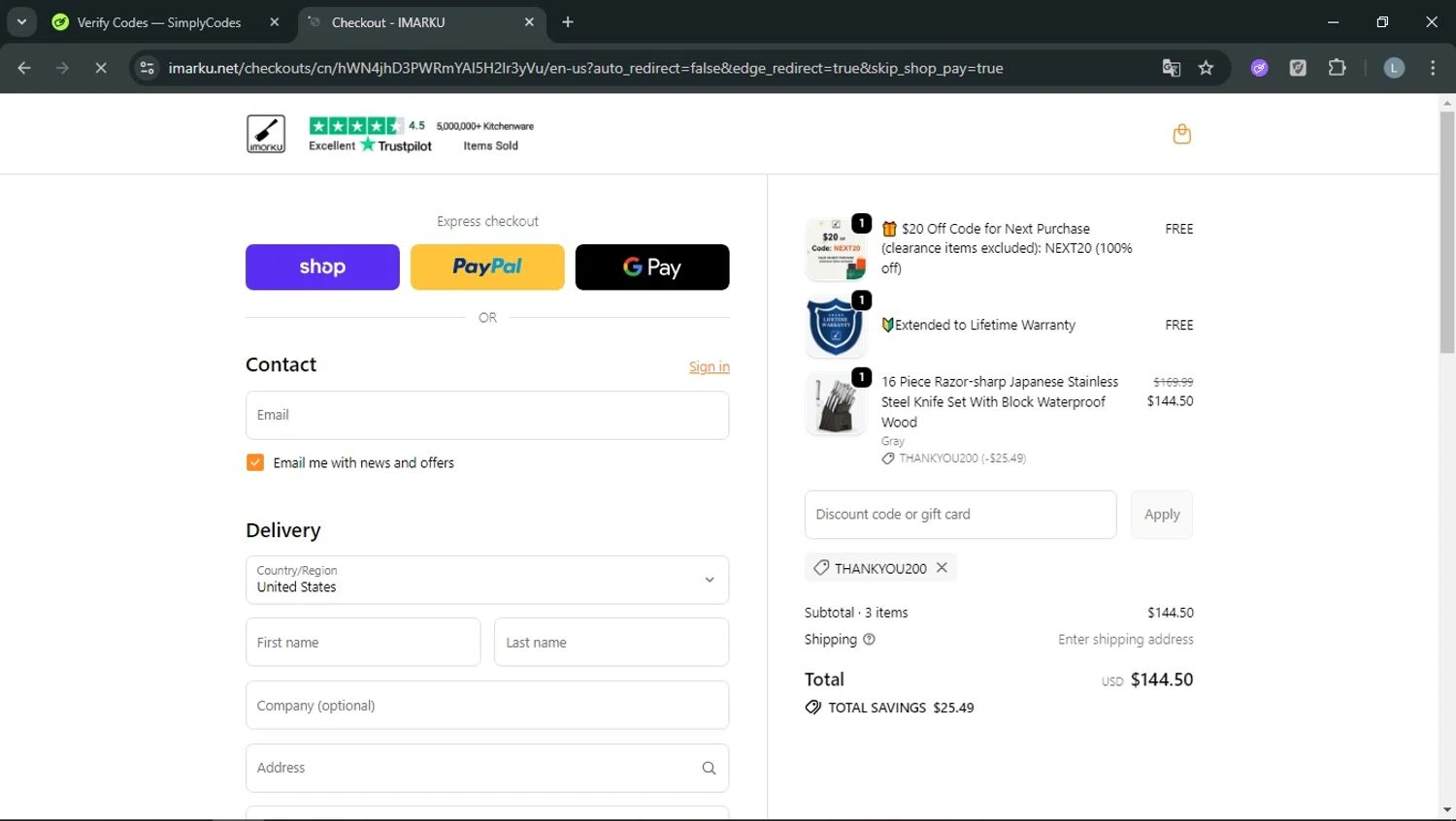 iMarku coupon code screenshot showing code thankyou200 applied at iMarku checkout page. Uploaded by SimplyCodes community member RoyalOwl5790 on Oct 31, 2025