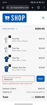 WISHLIST coupon verification screenshot