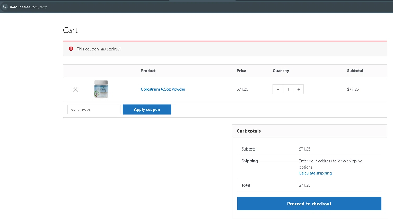 Immune Tree coupon code screenshot showing code reecoupons applied at Immune Tree checkout page. Uploaded by SimplyCodes community member TokenBoss6713 on Apr 20, 2025