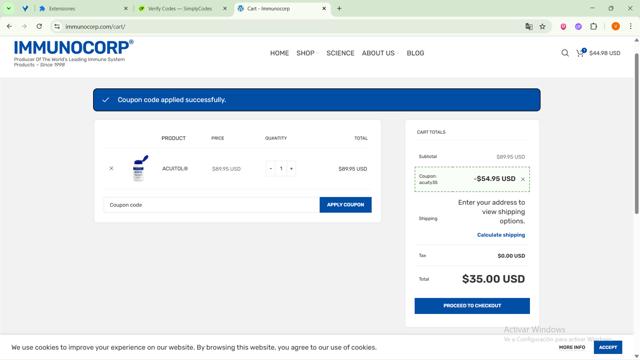 IMMUNOCORP checkout page showing IMMUNOCORP coupon code box | Screenshot taken by SimplyCodes community member on Aug 16, 2025