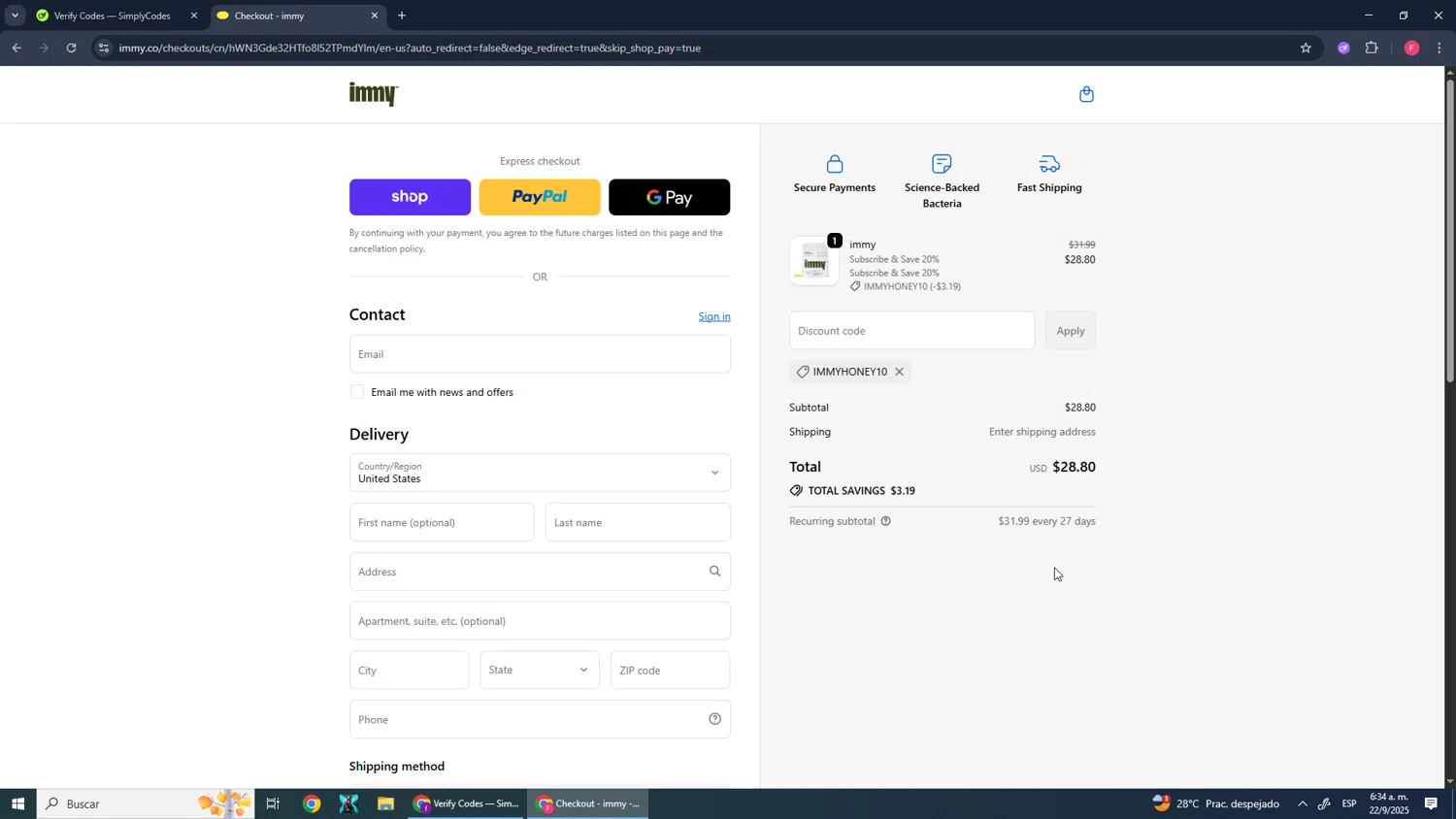 immy promo code screenshot showing code immyHONEY10 applied at immy checkout page. Uploaded by SimplyCodes community member CleverMonarch1744 on Sep 22, 2025
