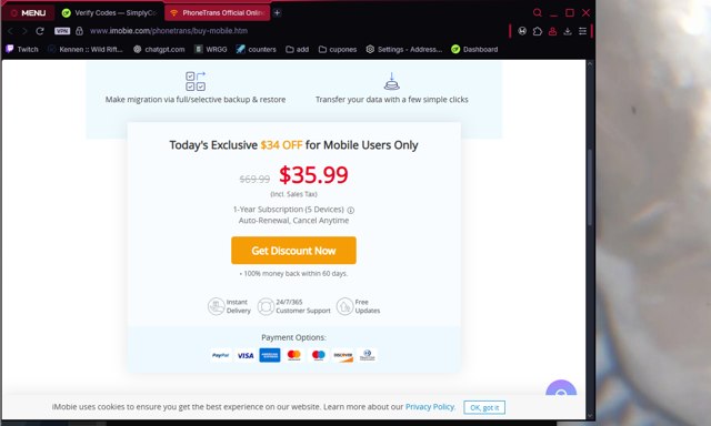 iMobie checkout page showing iMobie promo code box | Screenshot taken by SimplyCodes community member on Aug 25, 2025