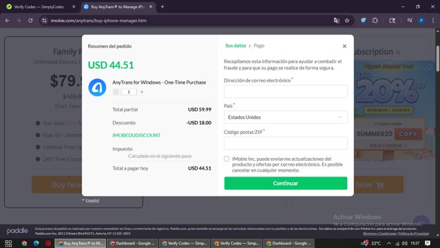 iMobie checkout page showing iMobie promo code box | Screenshot taken by SimplyCodes community member on Aug 20, 2025