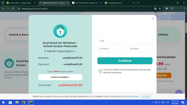 iMobie checkout page showing iMobie promo code box | Screenshot taken by SimplyCodes community member on Aug 18, 2025