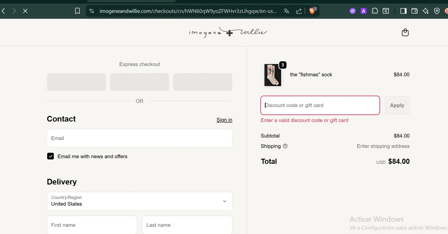 Imogene + Willie discount code screenshot showing code ELLENDAVIS applied at Imogene + Willie checkout page. Uploaded by SimplyCodes community member PennyCaptain4684 on Dec 3, 2025