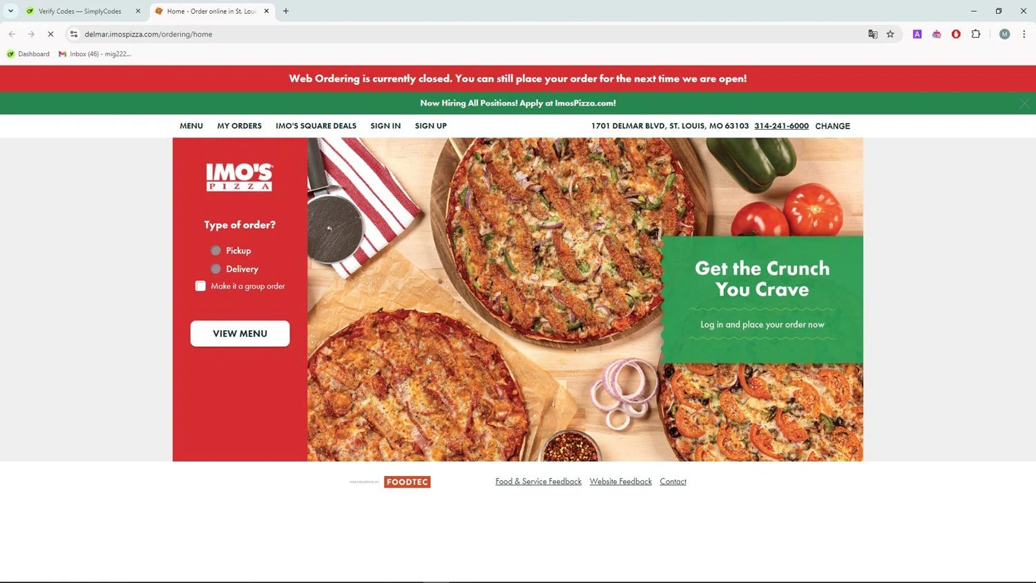 where to use IMO'S Pizza promo code box