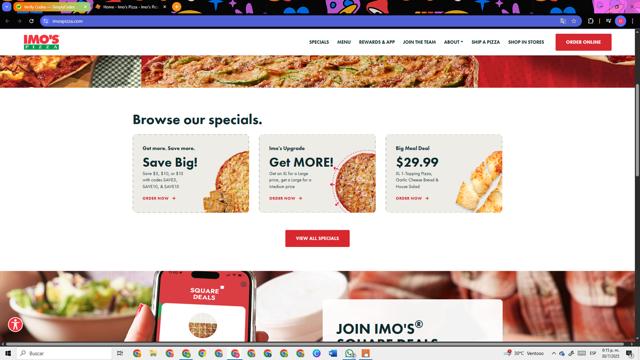 Imo's Pizza checkout page showing Imo's Pizza coupon code box | Screenshot taken by SimplyCodes community member on Jul 30, 2025
