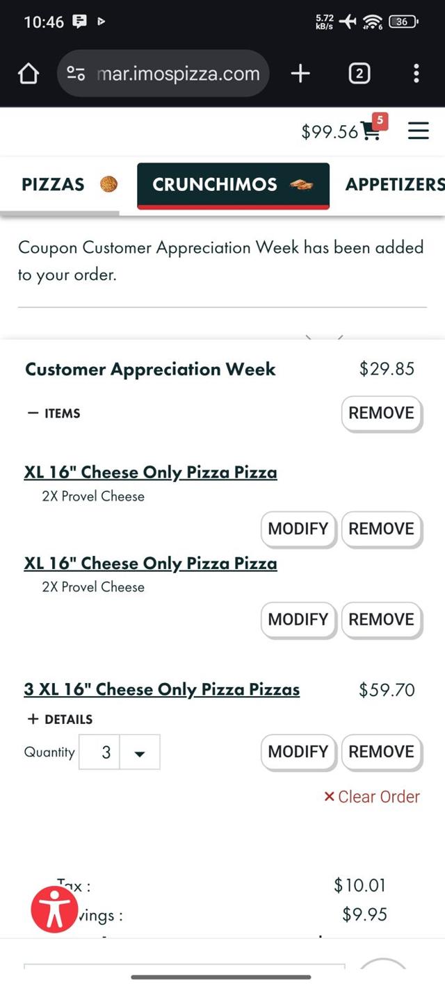 Imo's Pizza checkout page showing Imo's Pizza coupon code box | Screenshot taken by SimplyCodes community member on Sep 16, 2025