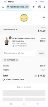 SEPTSS25 coupon verification screenshot