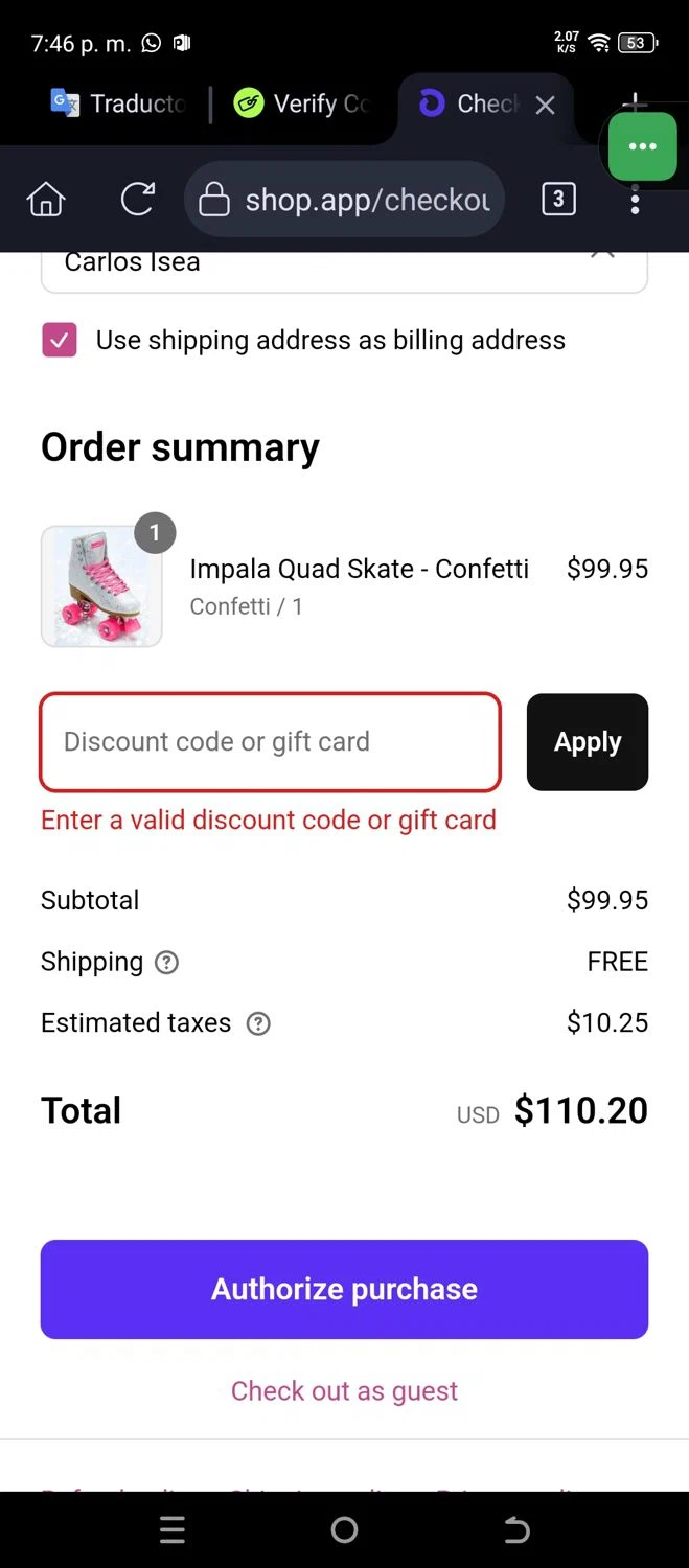 Impala Skates discount code screenshot showing code AROH25 applied at Impala Skates checkout page. Uploaded by SimplyCodes community member JannyiseaN on Mar 7, 2025