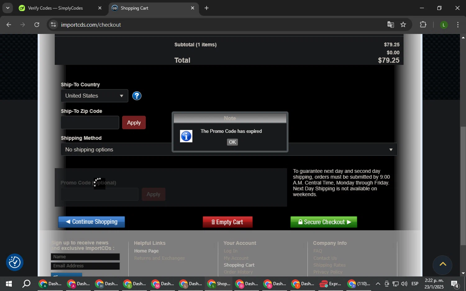 ImportCDs promo code screenshot showing code Treat15 applied at ImportCDs checkout page. Uploaded by SimplyCodes community member DUCATI on Jan 23, 2025