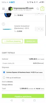 Impresoras3D.com coupon verification screenshot