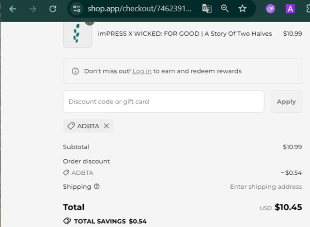 imPRESS Beauty checkout page showing imPRESS Beauty coupon code box | Screenshot taken by SimplyCodes community member on Sep 12, 2025