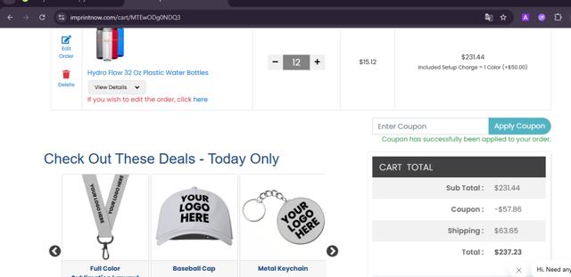 Imprint Now checkout page showing Imprint Now coupon code box | Screenshot taken by SimplyCodes community member on Aug 25, 2025