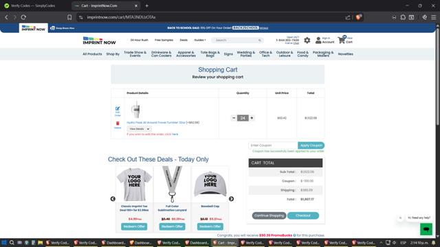 Imprint Now checkout page showing Imprint Now coupon code box | Screenshot taken by SimplyCodes community member on Aug 7, 2025