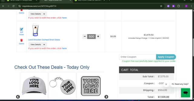 Imprint Now checkout page showing Imprint Now coupon code box | Screenshot taken by SimplyCodes community member on Sep 7, 2025