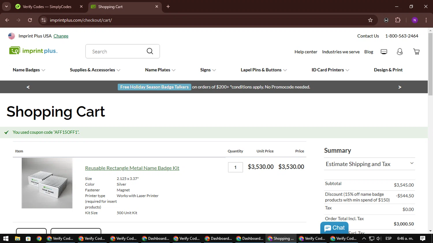 Imprint Plus checkout page showing Imprint Plus coupon code box | Screenshot taken by SimplyCodes community member on Dec 27, 2024