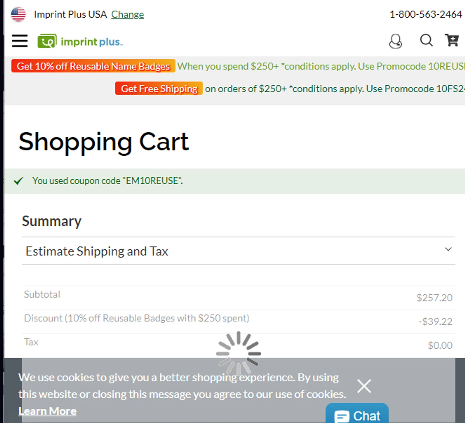 Imprint Plus checkout page showing Imprint Plus coupon code box | Screenshot taken by SimplyCodes community member on Oct 30, 2024