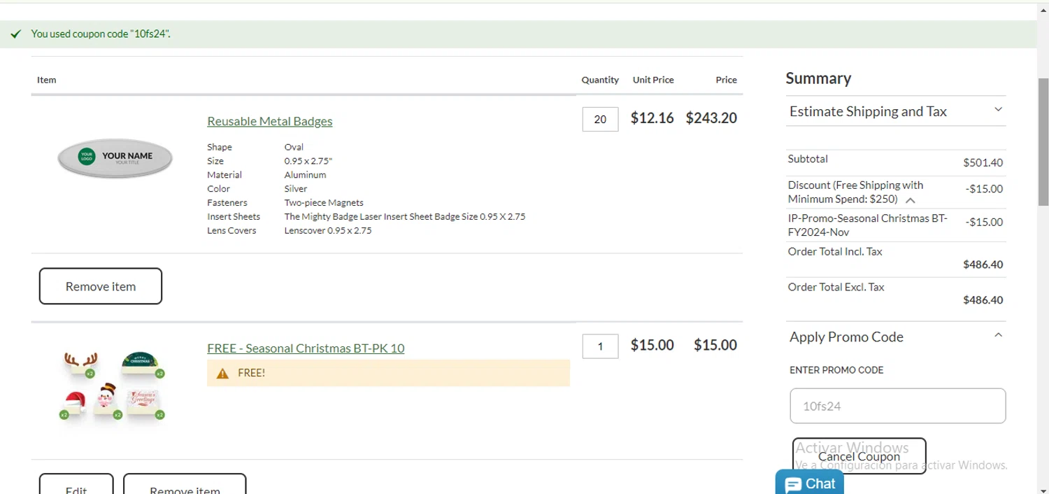Imprint Plus checkout page showing Imprint Plus coupon code box | Screenshot taken by SimplyCodes community member on Oct 30, 2024