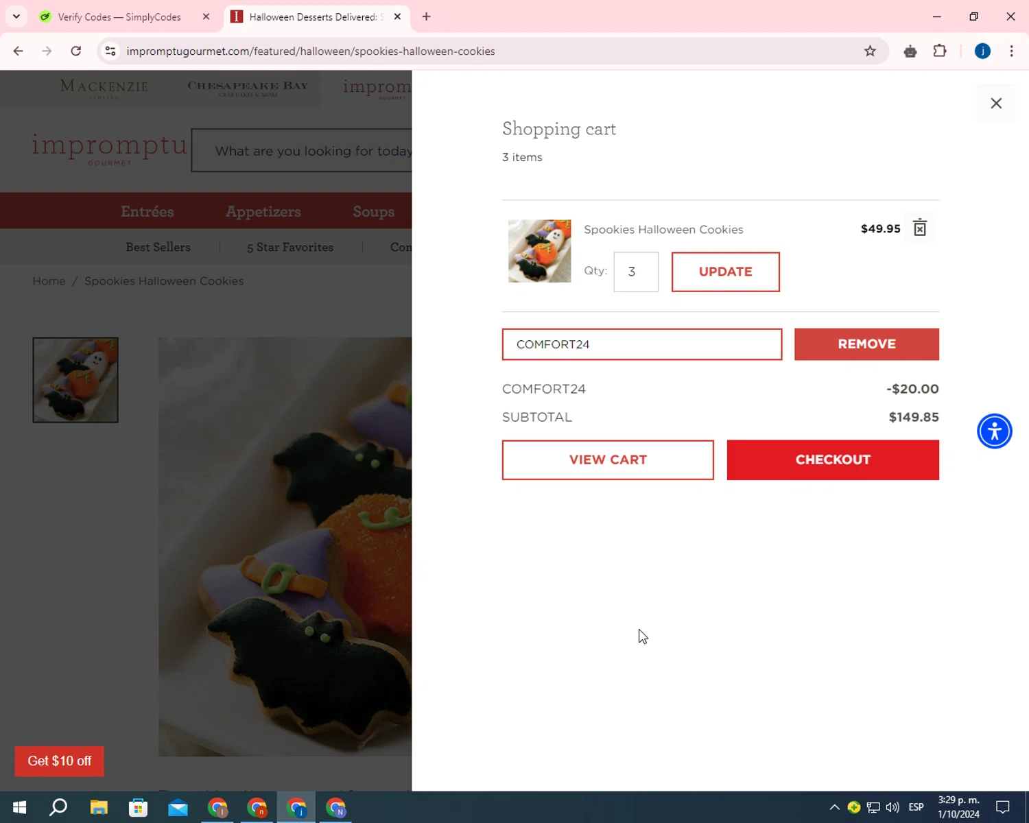 where to use Impromptu Gourmet promo code box