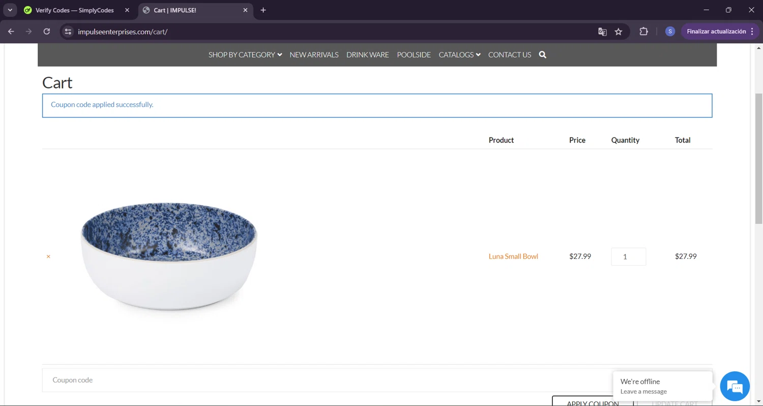 Impulse! checkout page showing Impulse! discount code box | Screenshot taken by SimplyCodes community member on Apr 30, 2024
