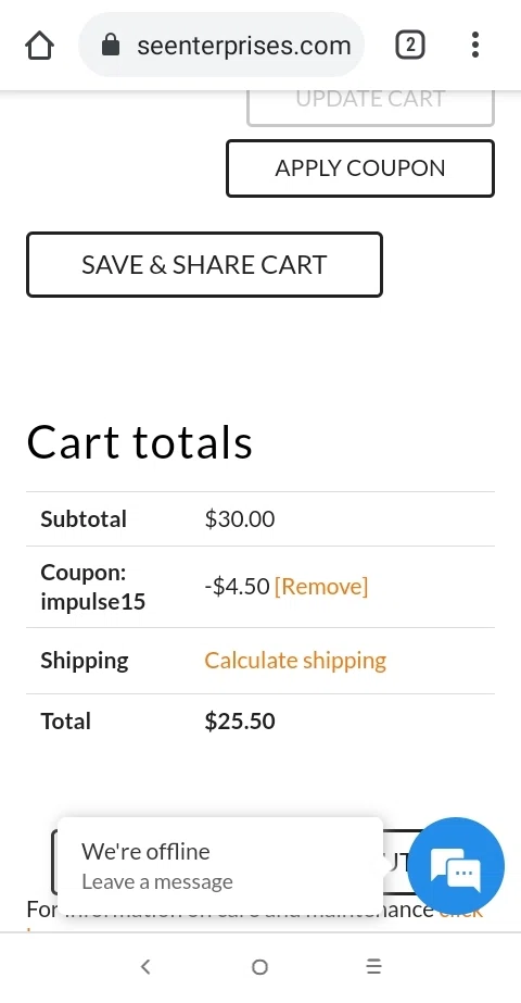 Impulse! checkout page showing Impulse! discount code box | Screenshot taken by SimplyCodes community member on Nov 23, 2020
