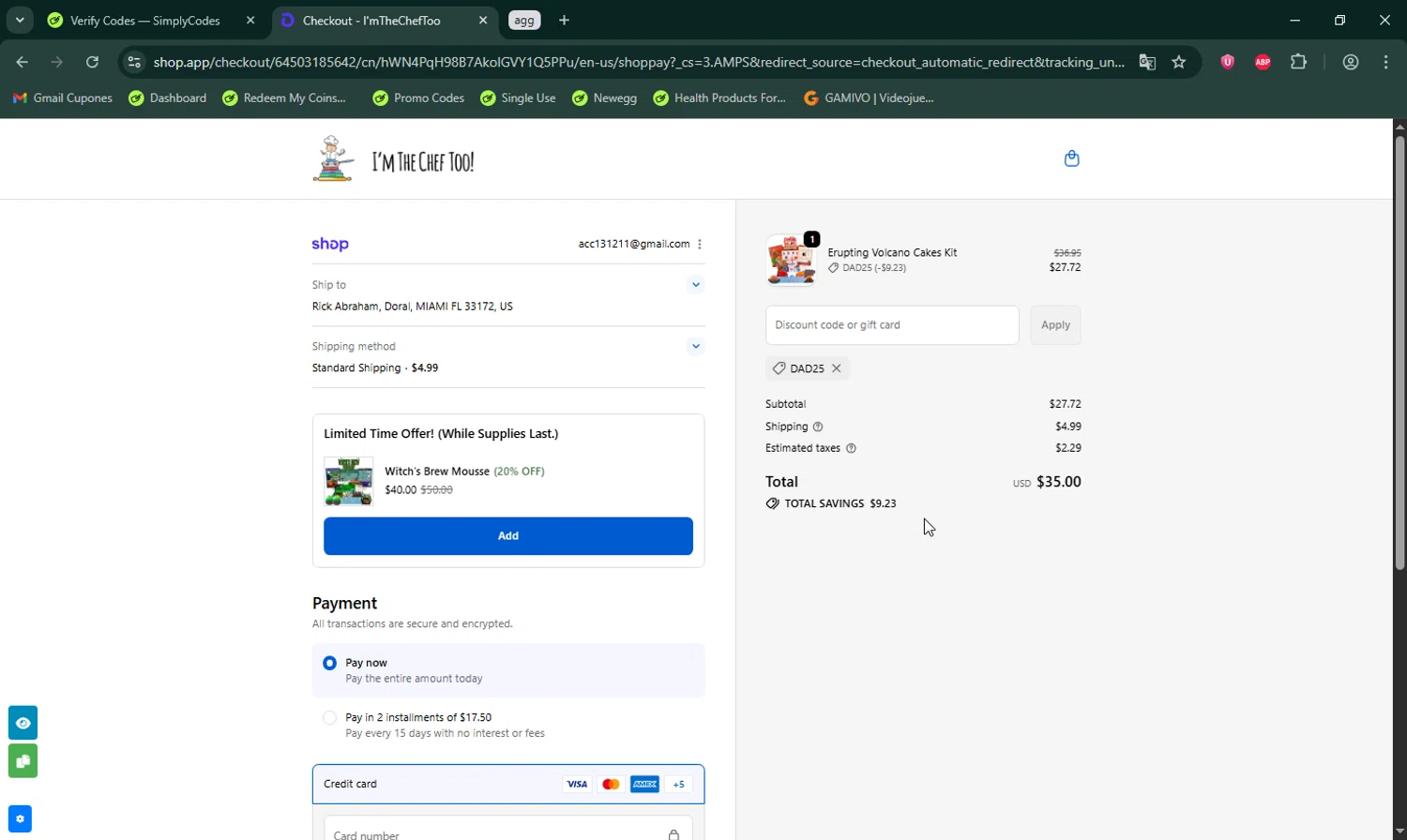 I’m The Chef Too coupon code screenshot showing code dad25 applied at I’m The Chef Too checkout page. Uploaded by SimplyCodes community member LHaunter on Oct 22, 2025
