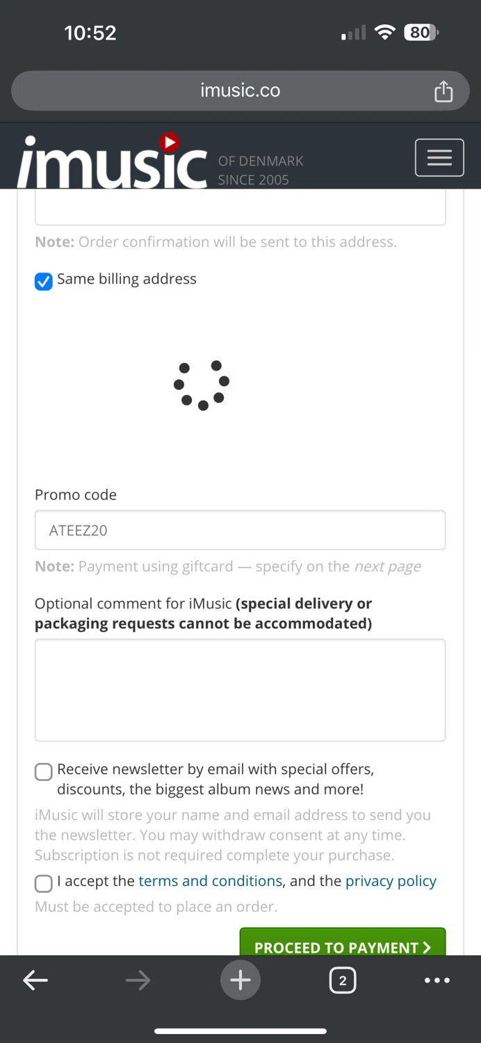 iMusic checkout page showing iMusic promo code box | Screenshot taken by SimplyCodes community member on Sep 24, 2024