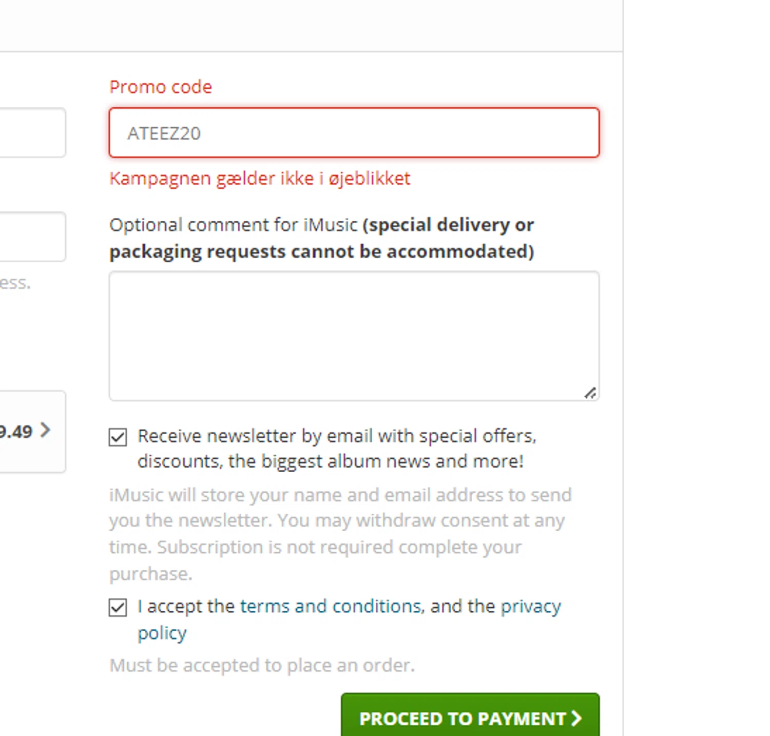 iMusic promo code screenshot showing code ATEEZ20 applied at iMusic checkout page. Uploaded by SimplyCodes community member Sova_Valorant on Mar 19, 2025