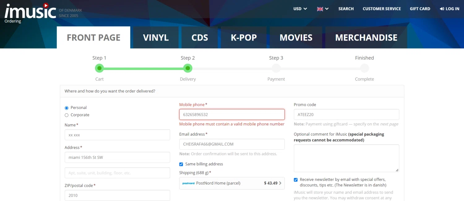 iMusic checkout page showing iMusic promo code box | Screenshot taken by SimplyCodes community member on Nov 19, 2022