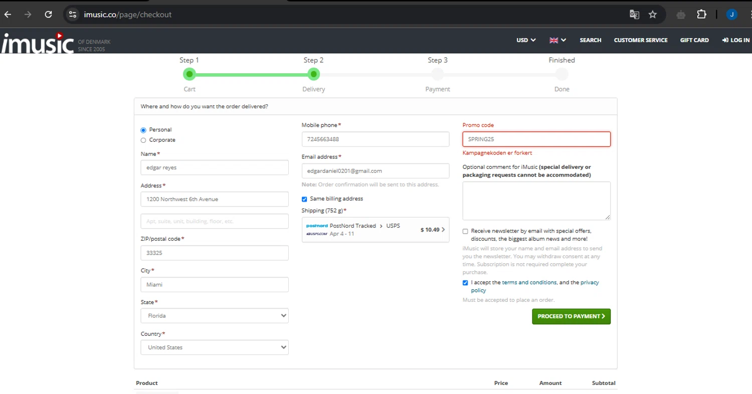 iMusic promo code screenshot showing code SPRING25 applied at iMusic checkout page. Uploaded by SimplyCodes community member LegendarySage5106 on Mar 27, 2025